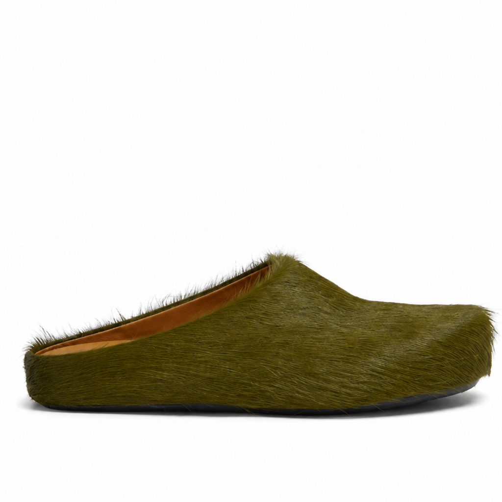 Marni Long Hair Calfskin Fussbett Slippers Green