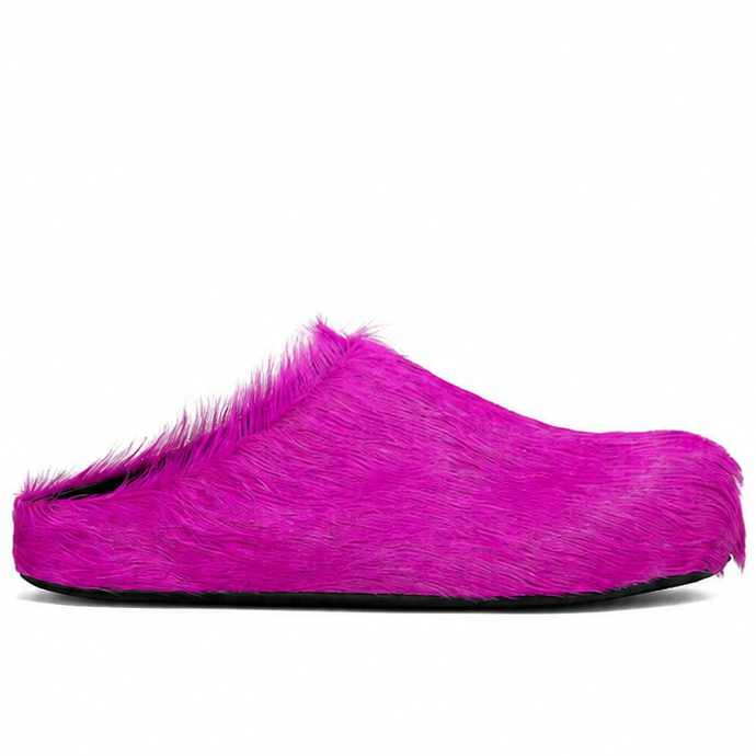 Marni Long Hair Calfskin Fussbett Slippers Purple